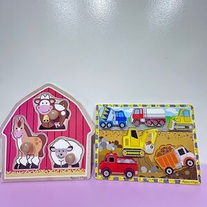 Melissa & Doug Farm and Construction Wooden Puzzle Set‎